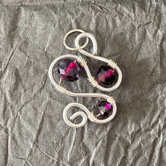 Deep Purple Faceted Glass Bead Adorned Stainless Steel Swirl Pendant - Picture 3 of 8